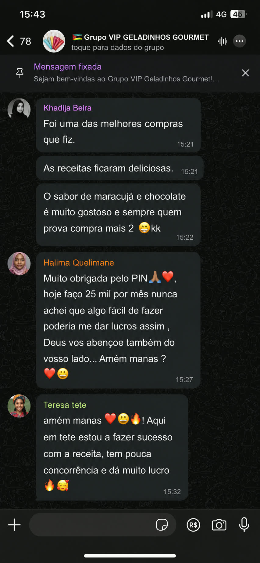 Mensagem real de aluna no WhatsApp